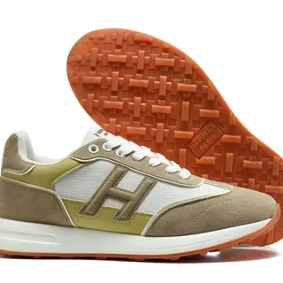 Hermès H-RUN Beige Olive Green White Orange Lifestyle Sneakers