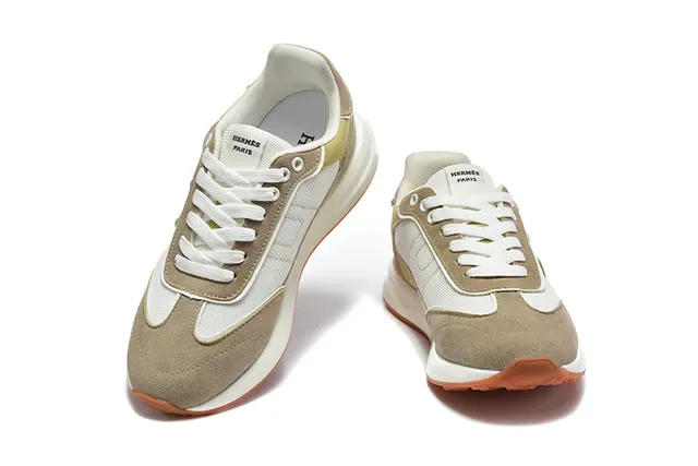 Hermès H-RUN Beige Vert Olive Blanc Orange Sneakers Lifestyle 3