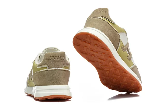 Hermès H-RUN Beige Vert Olive Blanc Orange Sneakers Lifestyle 4