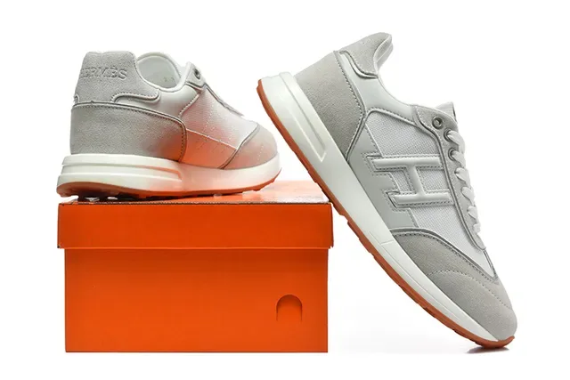 Hermès H-RUN Beige Vert Olive Blanc Orange Sneakers Lifestyle 7