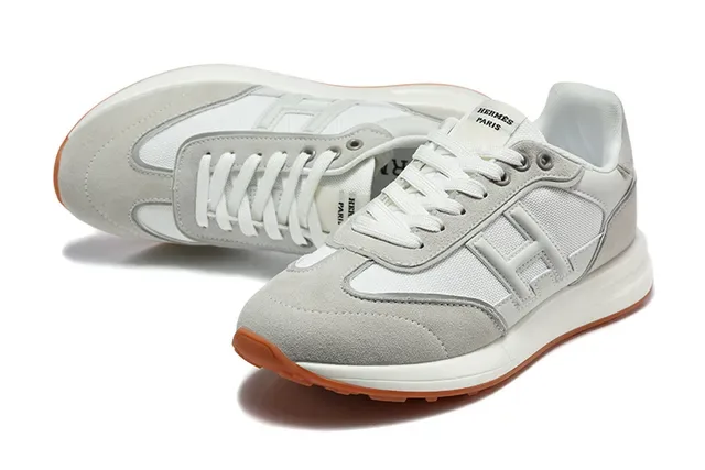 Hermès H-RUN Beige Vert Olive Blanc Orange Sneakers Lifestyle 11