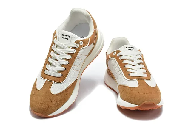 Hermès H-RUN Beige Vert Olive Blanc Orange Sneakers Lifestyle 14