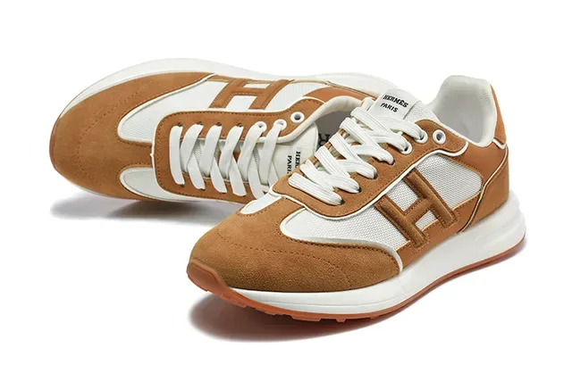 Hermès H-RUN Beige Vert Olive Blanc Orange Sneakers Lifestyle 17
