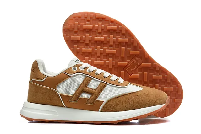 Hermès H-RUN Beige Vert Olive Blanc Orange Sneakers Lifestyle 18