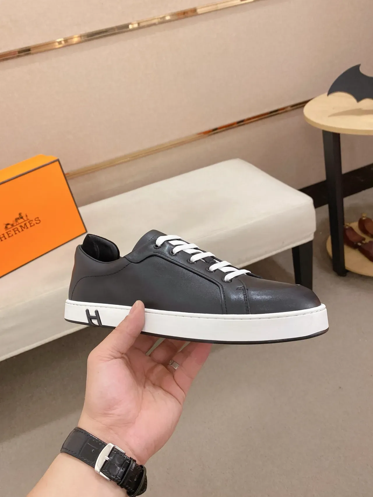 Hermès H Sneaker Black and White Lifestyle Sneakers 5