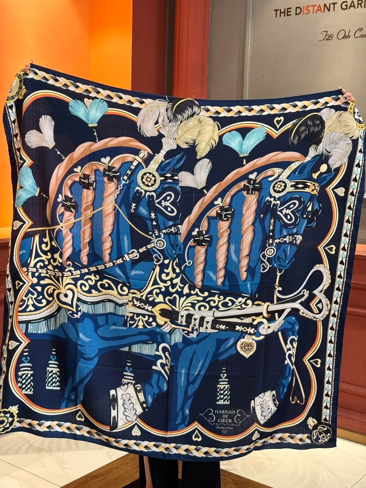Hermès Harnais de Cœur Navy Blue Silk Scarf 9