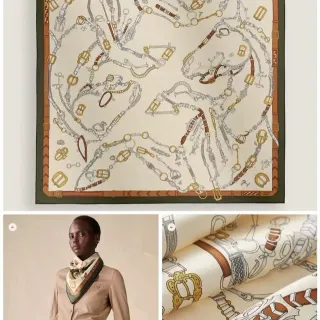 Hermès Les Vieux Lézard क्रीम ऑलिव ग्रीन रेशम स्कार्फ