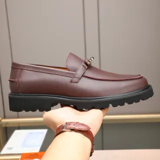 Hermès Mocasin Marrón Negro Cuero Hebilla Horsebit Mocasin