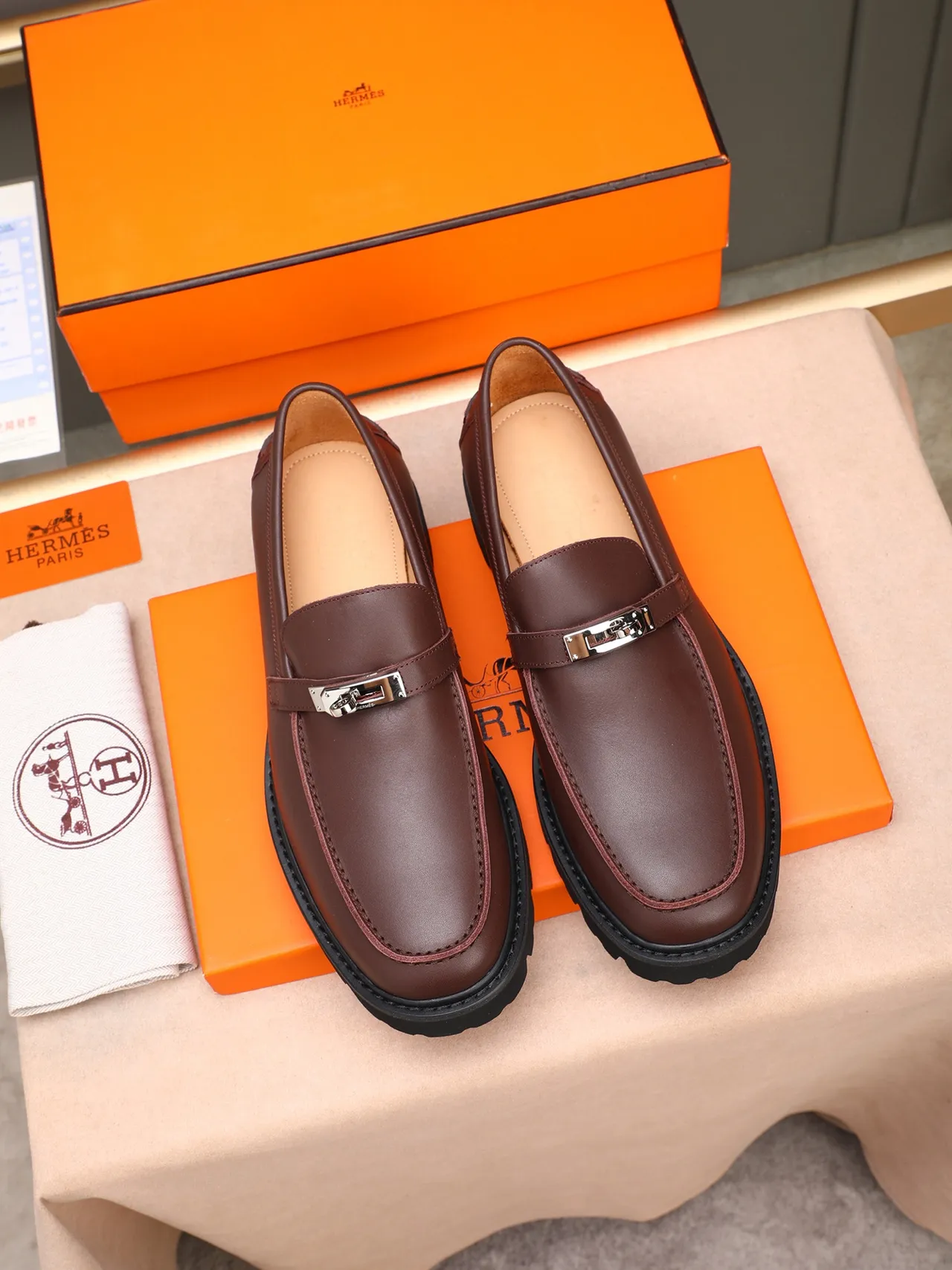 Hermès Mocassim Marrom Preto Couro Fivela Horsebit Mocassim 2