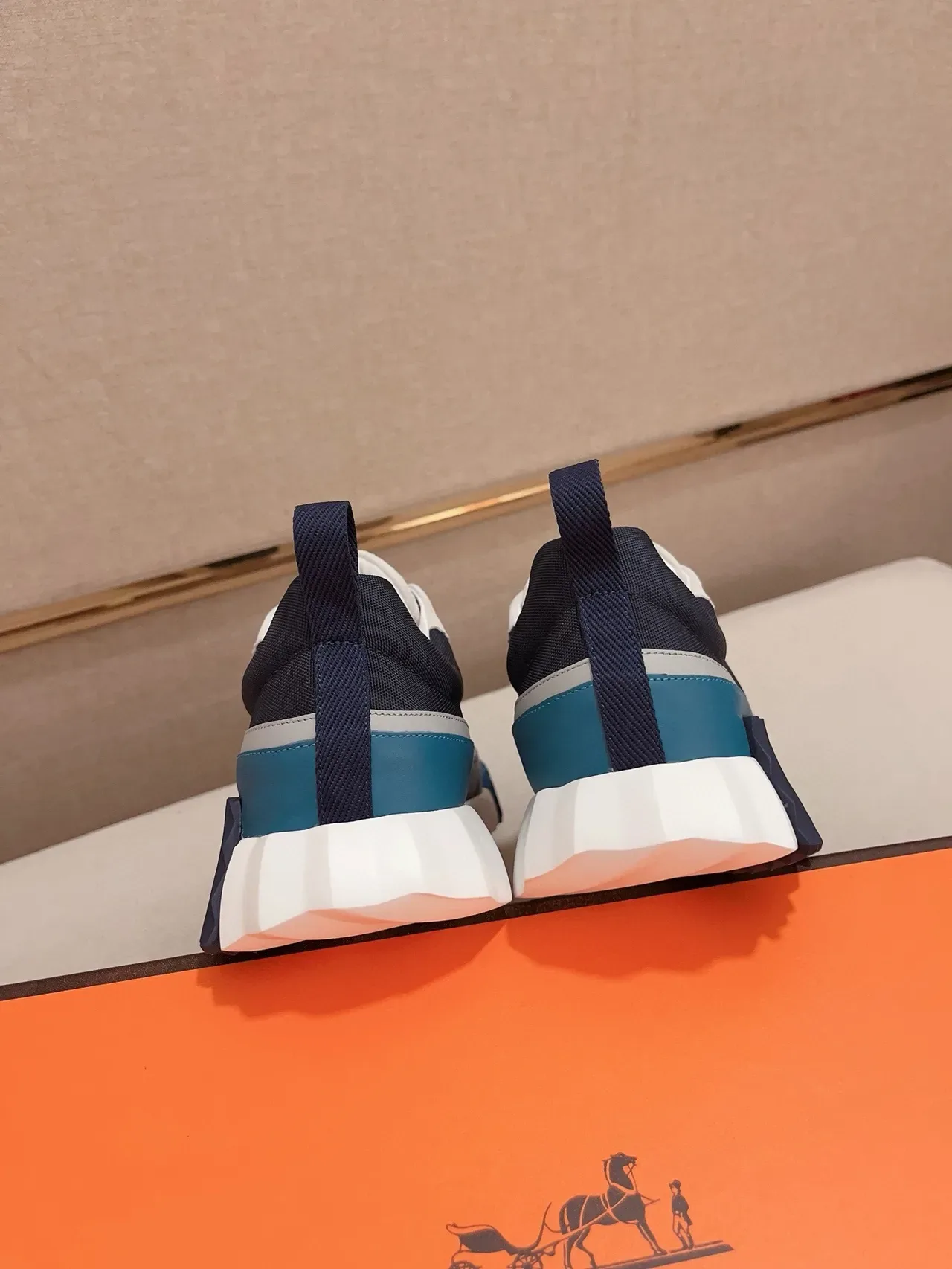 Hermès Navy Blue Scalloped Leather Collar Layered Upper Lifestyle Sneakers 3