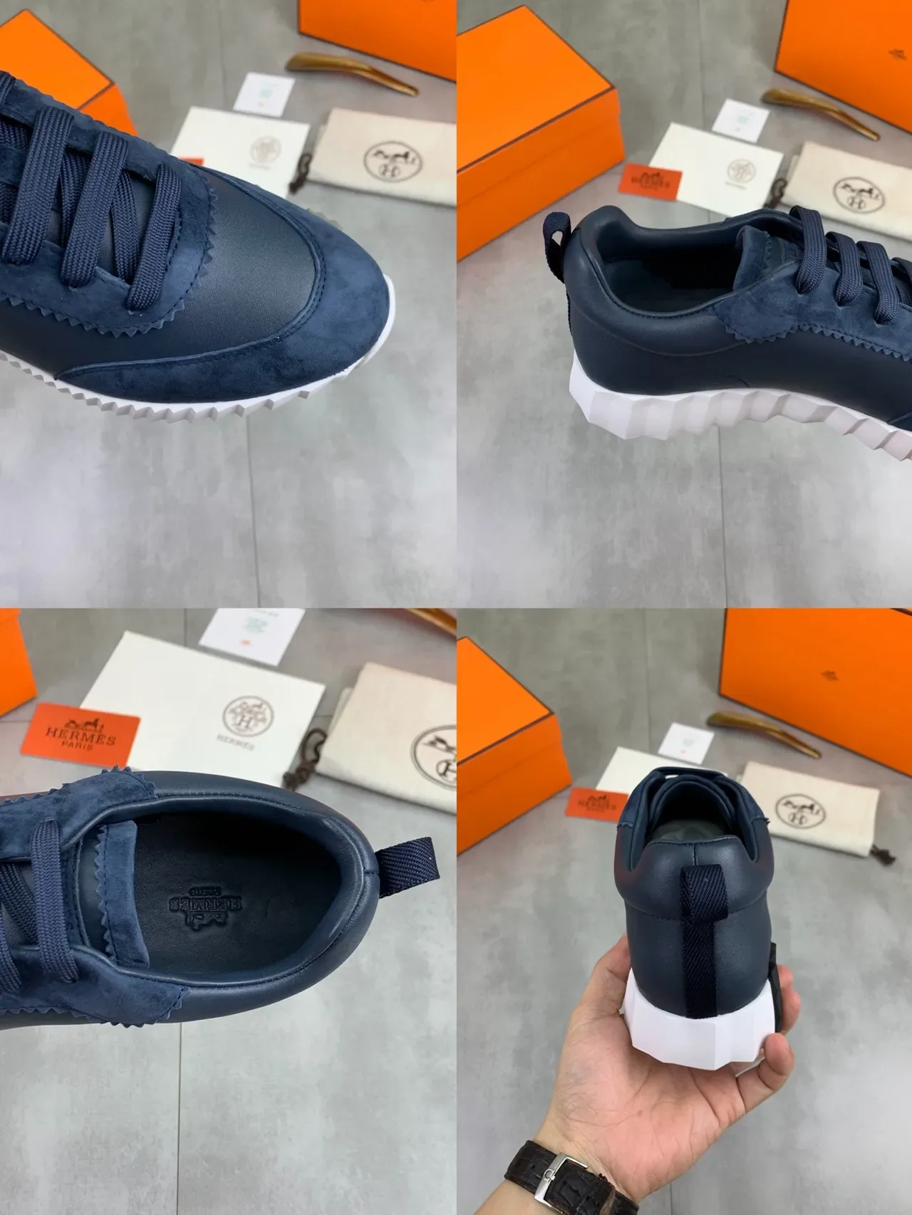 Hermès Navy Blue Suede and Leather Lifestyle Sneaker 2
