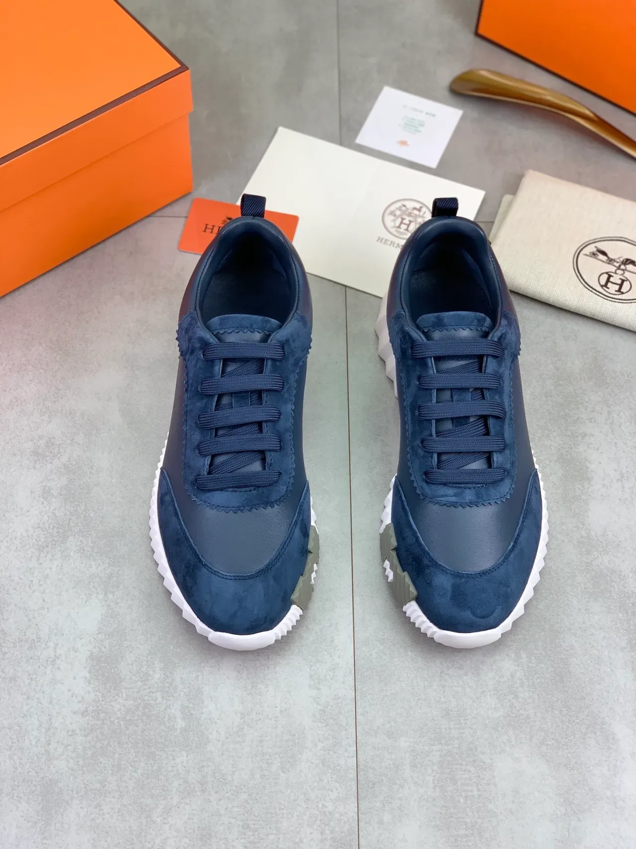 Hermès Navy Blue Suede and Leather Lifestyle Sneaker 4