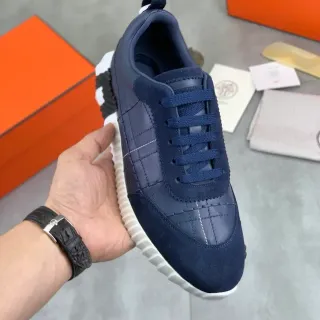 Hermès Navy Leather-Suede Hybrid Lifestyle Sneaker