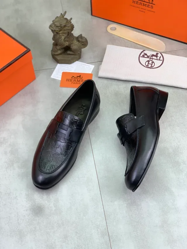 Hermès Oran Black Mocassim Couro de Crocodilo Embossed 5