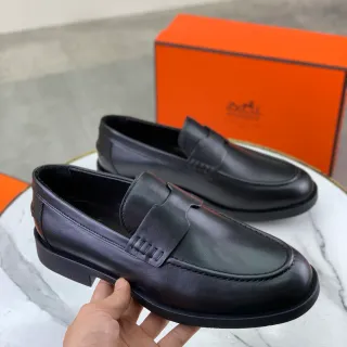 Hermès Oran Black Leather Penny Loafer