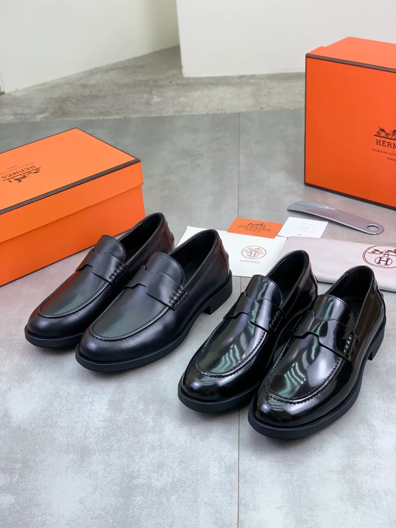 Hermès Oran Black Leather Penny Loafer 2