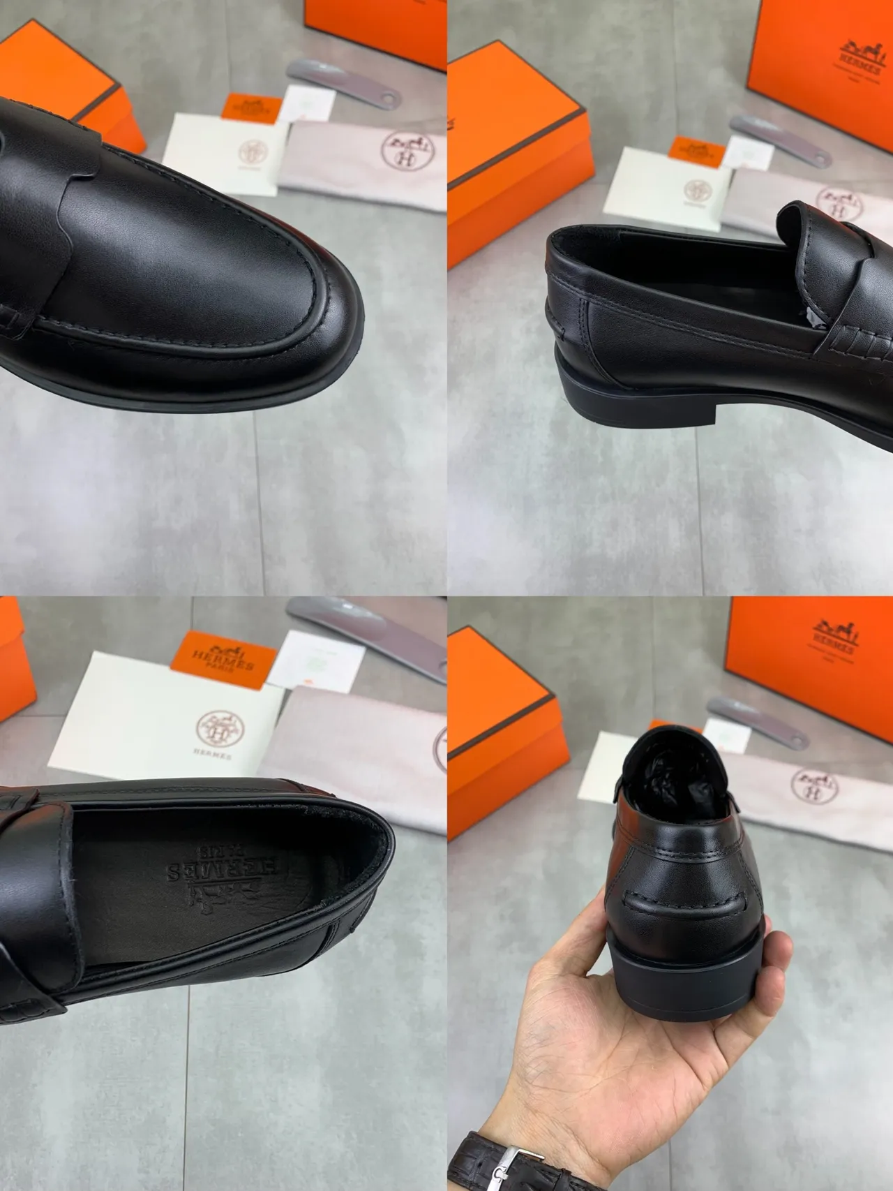 Hermès Oran Black Leather Penny Loafer 3