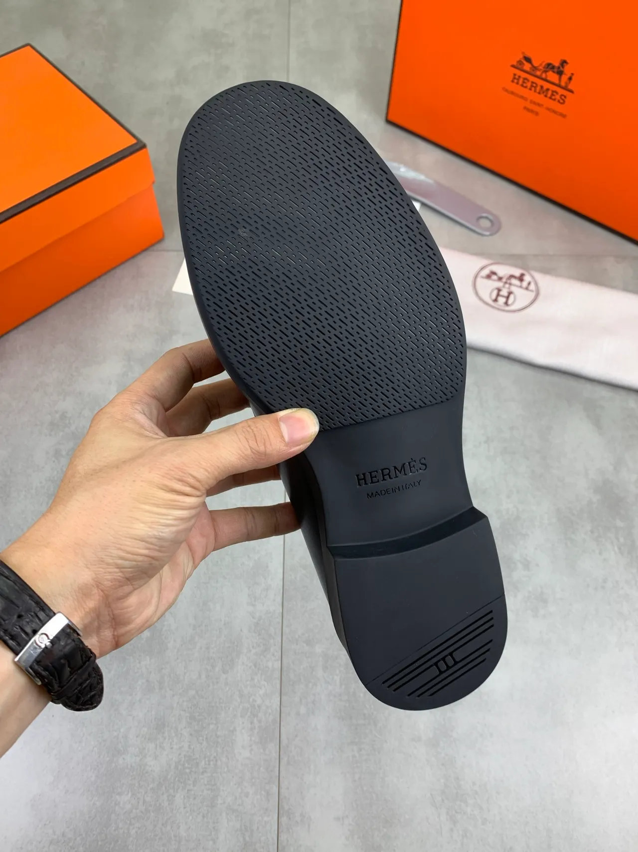Hermès Oran Black Leather Penny Loafer 4