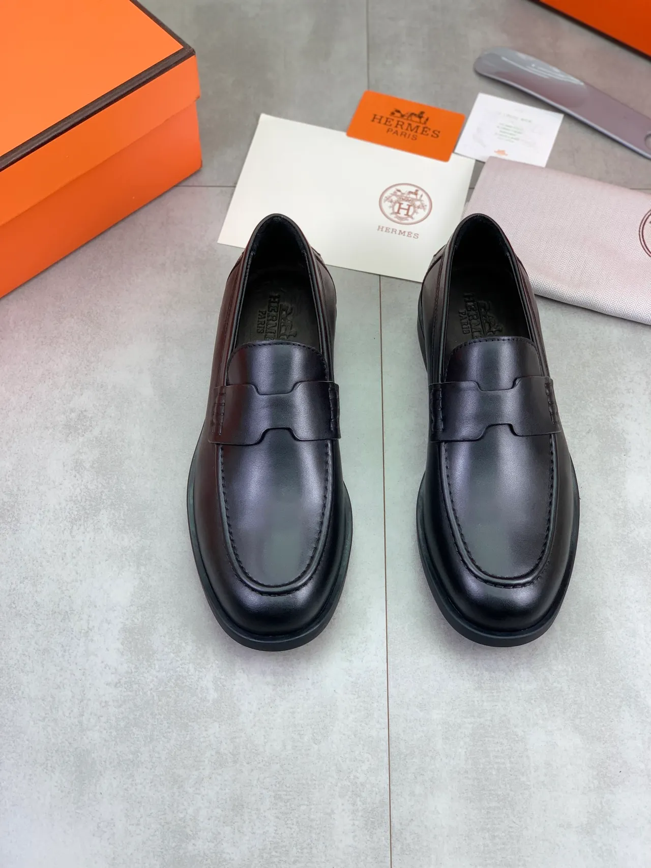 Hermès Oran Black Leather Penny Loafer 5