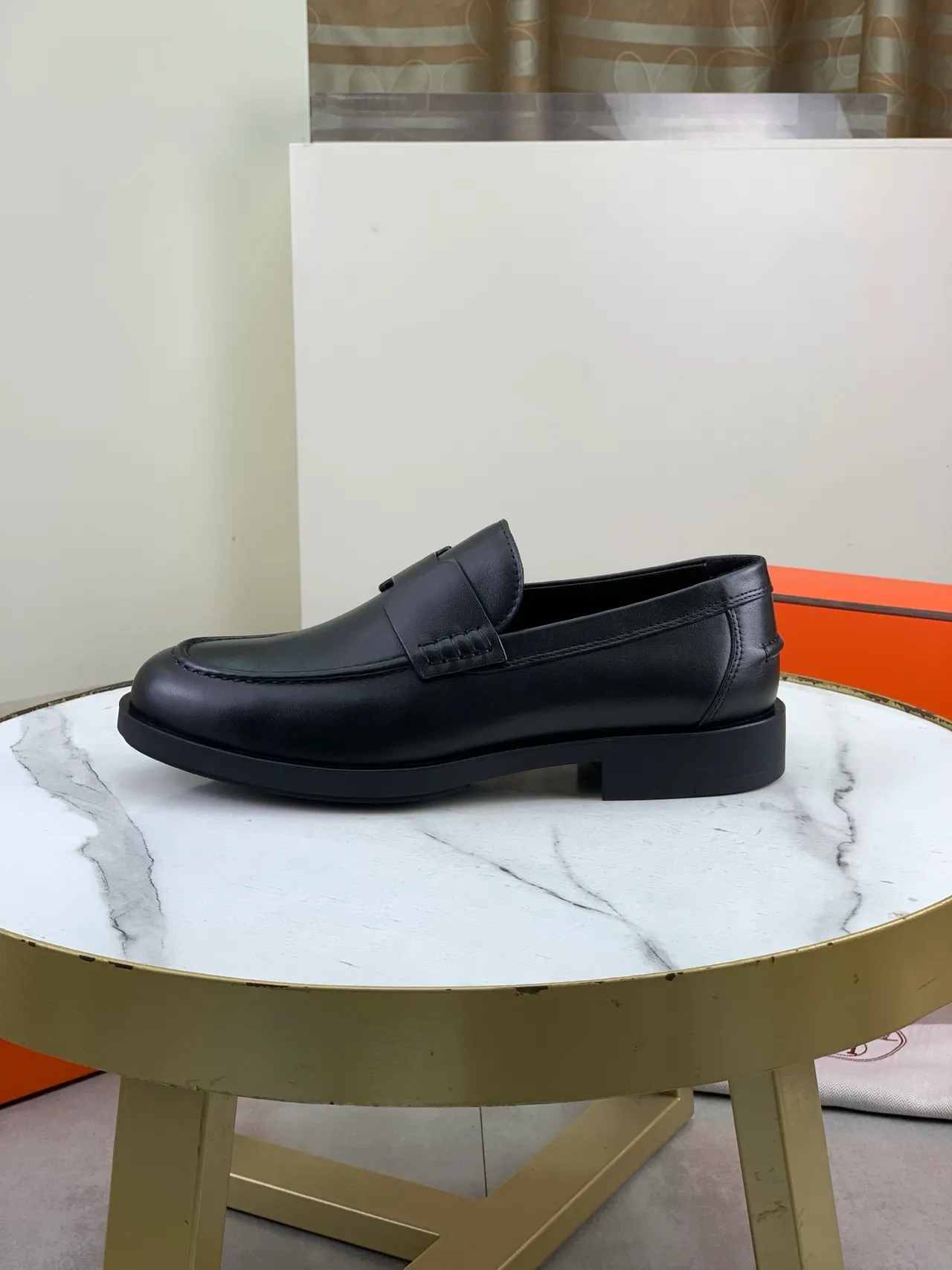 Hermès Oran Black Leather Penny Loafer 6