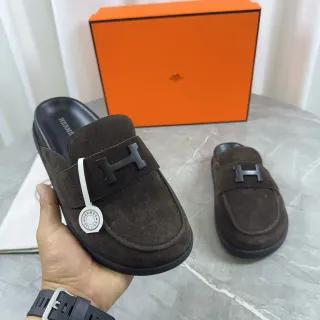 Hermès Oran Brown Suede H-Buckle Loafer