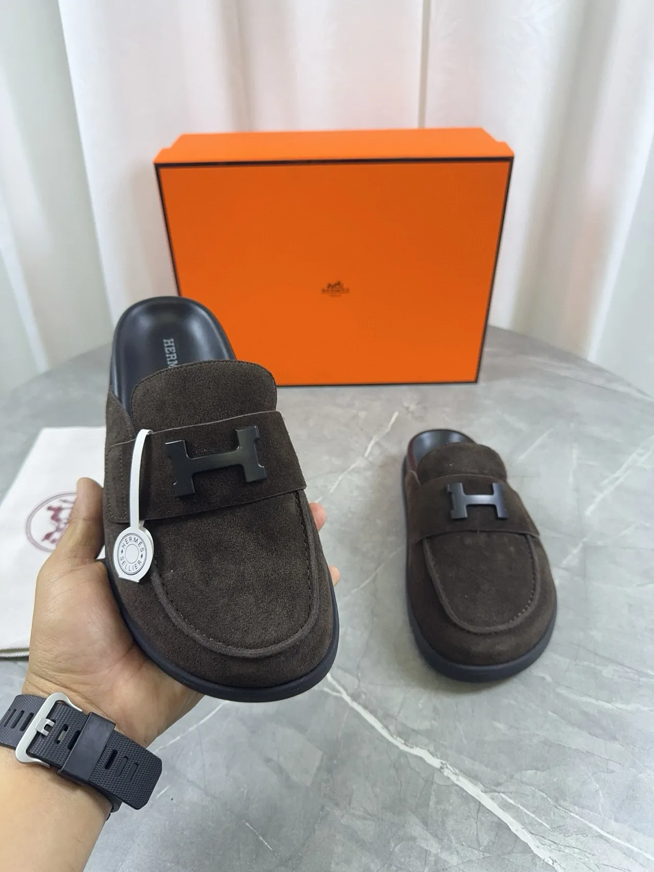 Hermès Oran Marron Daim H-Buckle Mocassin 6