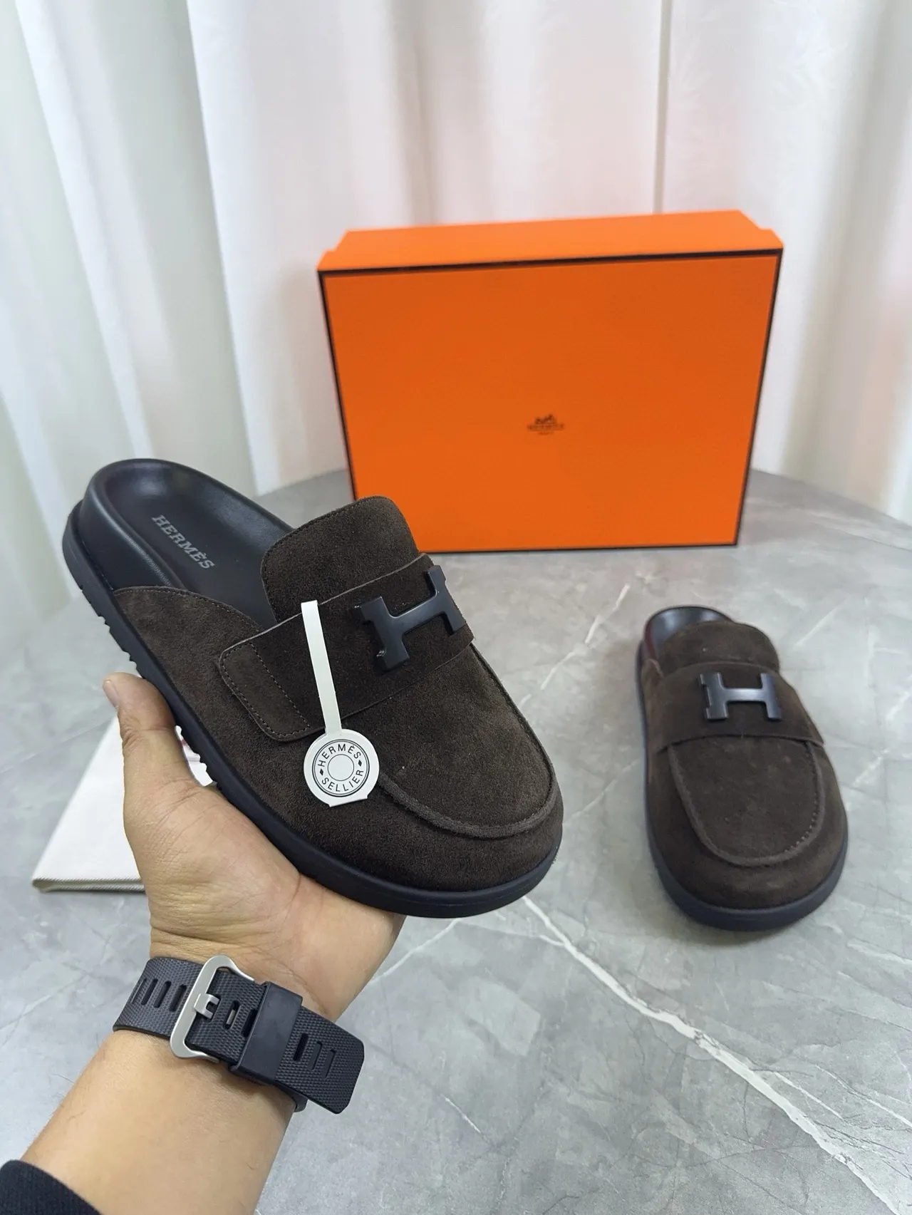 Hermès Oran Marron Daim H-Buckle Mocassin 7