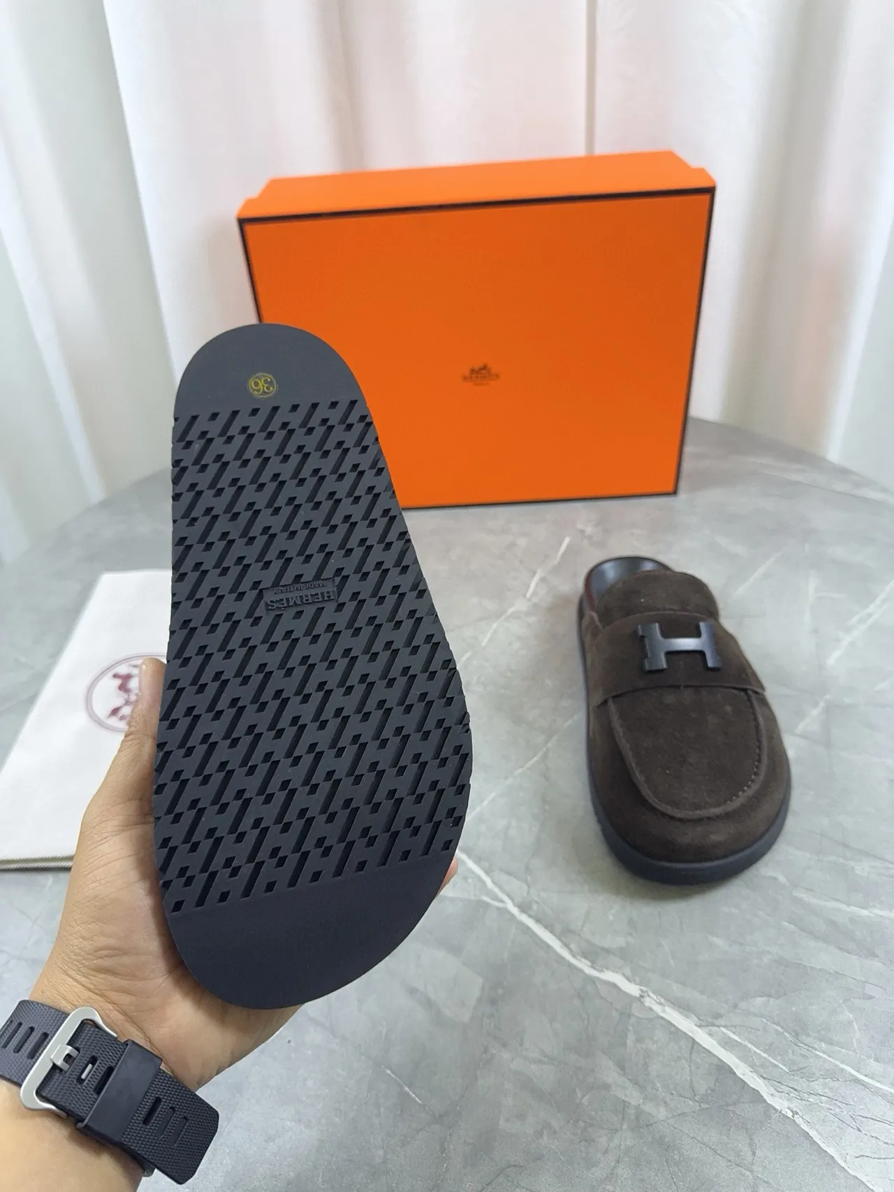 Hermès Oran Marron Daim H-Buckle Mocassin 8
