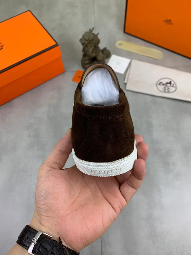 Hermès Oran বাদামি সাদা সুয়েড উপরের রাবার একল লোফার 3