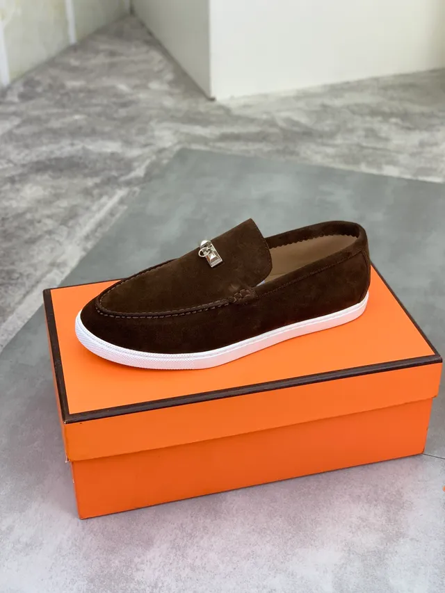Hermès Oran বাদামি সাদা সুয়েড উপরের রাবার একল লোফার 4
