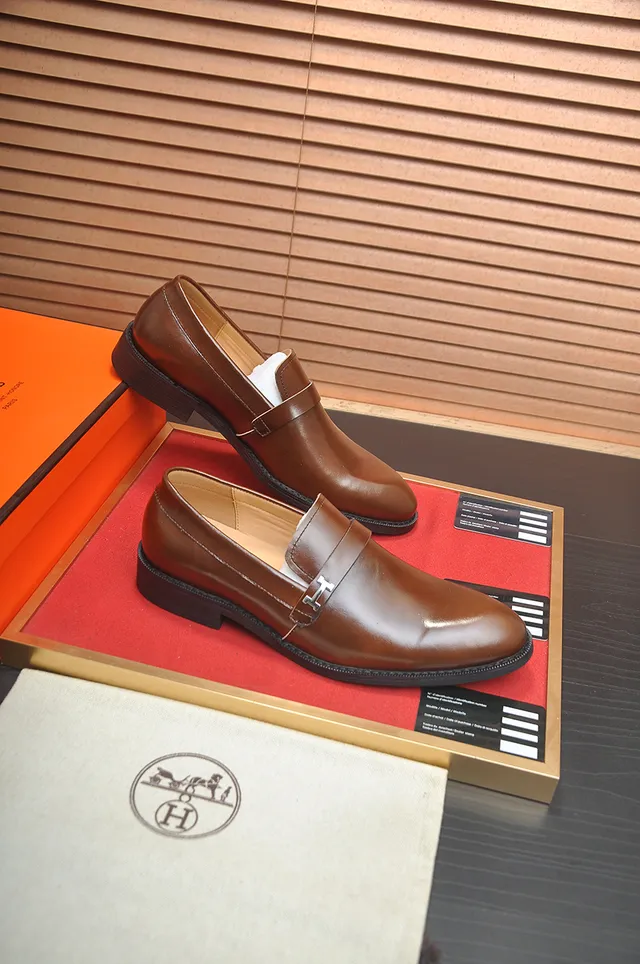 Hermès Oran Loafer Marrom Couro Polido H-Buckle Mocassins 4
