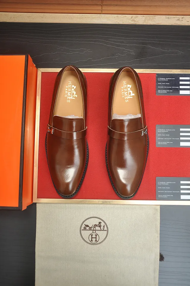 Hermès Oran Loafer Marrom Couro Polido H-Buckle Mocassins 5