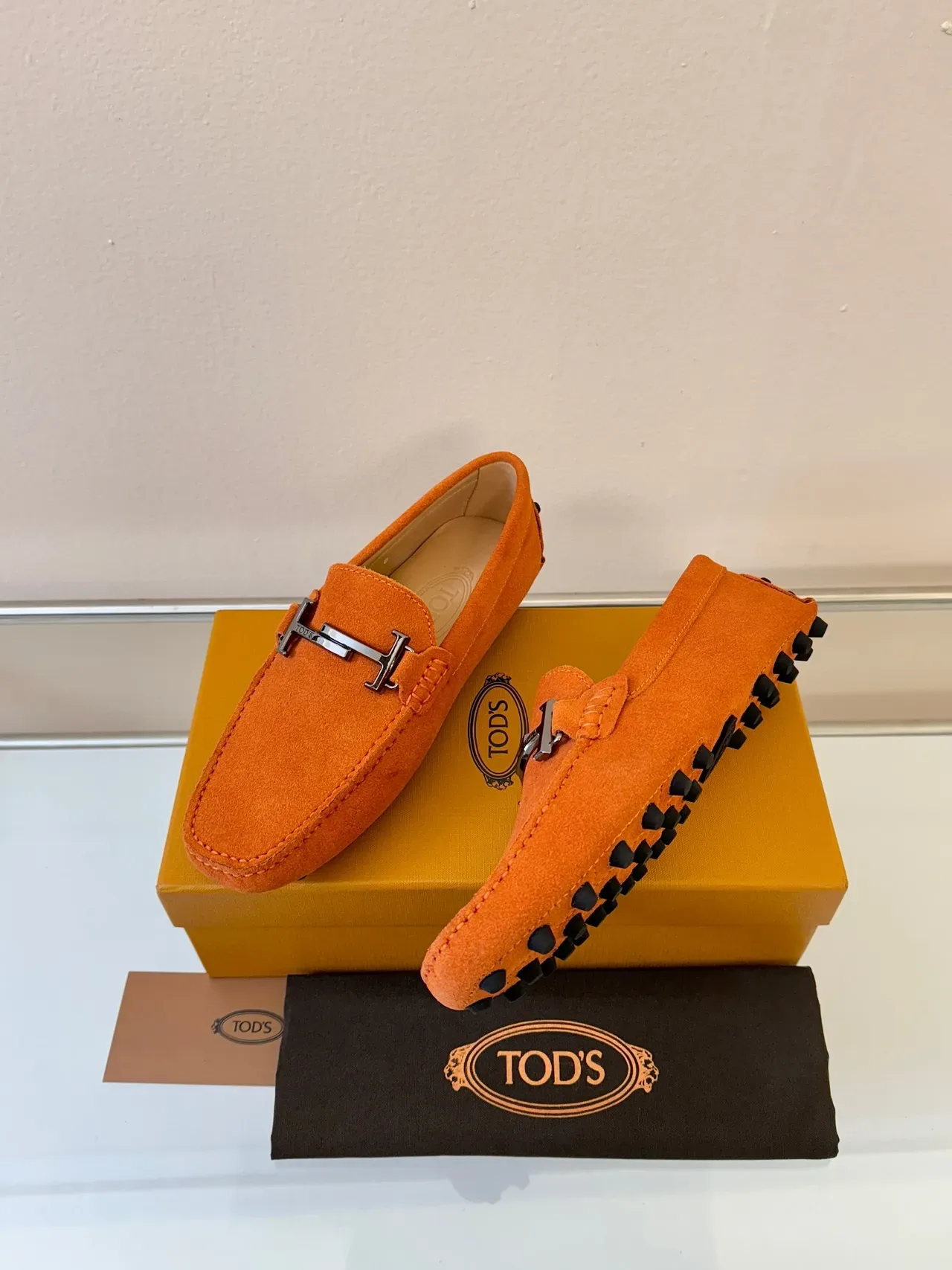 Hermès Oran Mocassins Laranja Camurça H-Bit 2