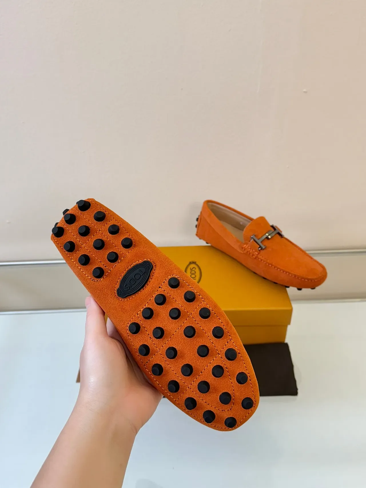 Hermès Oran Mocassins Laranja Camurça H-Bit 5