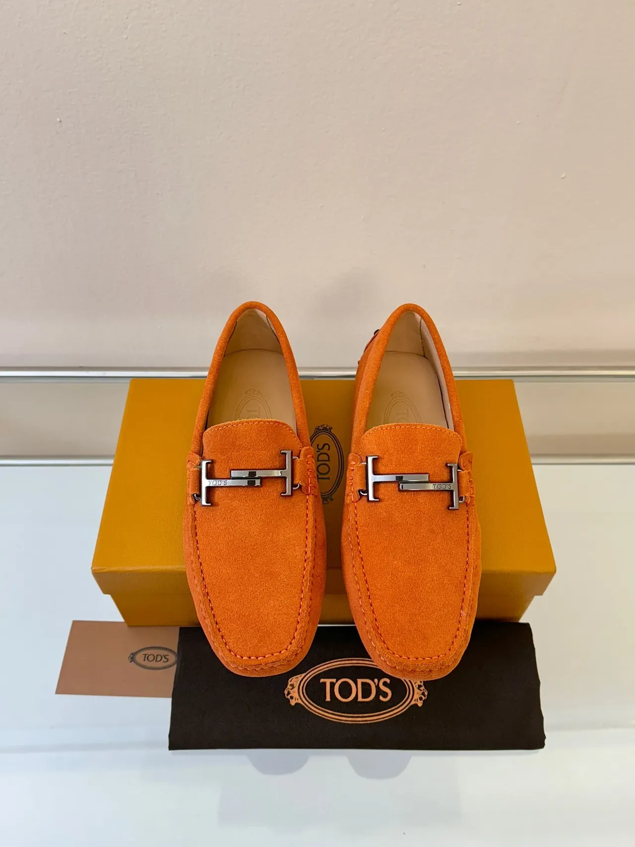 Hermès Oran Mocassins Laranja Camurça H-Bit 6