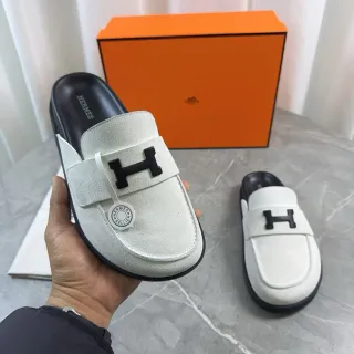 Hermès Oran Loafer White Suede H-Logo Strap Slip-On Loafer