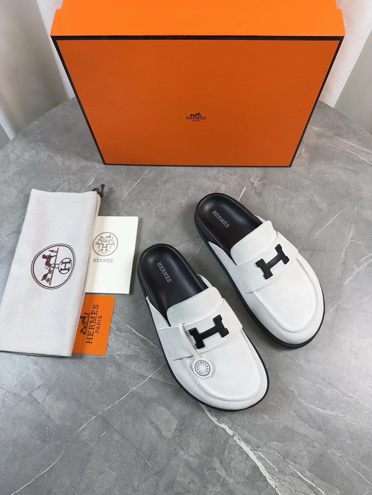 Hermès Oran Loafer Daim blanc Sangle H-Logo Lacet slip-on Loafer 5
