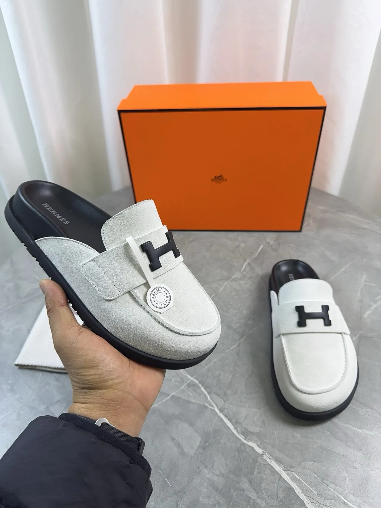 Hermès Oran Loafer Daim blanc Sangle H-Logo Lacet slip-on Loafer 7