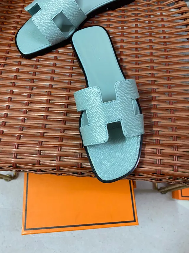 Hermès Oran Mint Blue H-Strap Flat Slippers 3