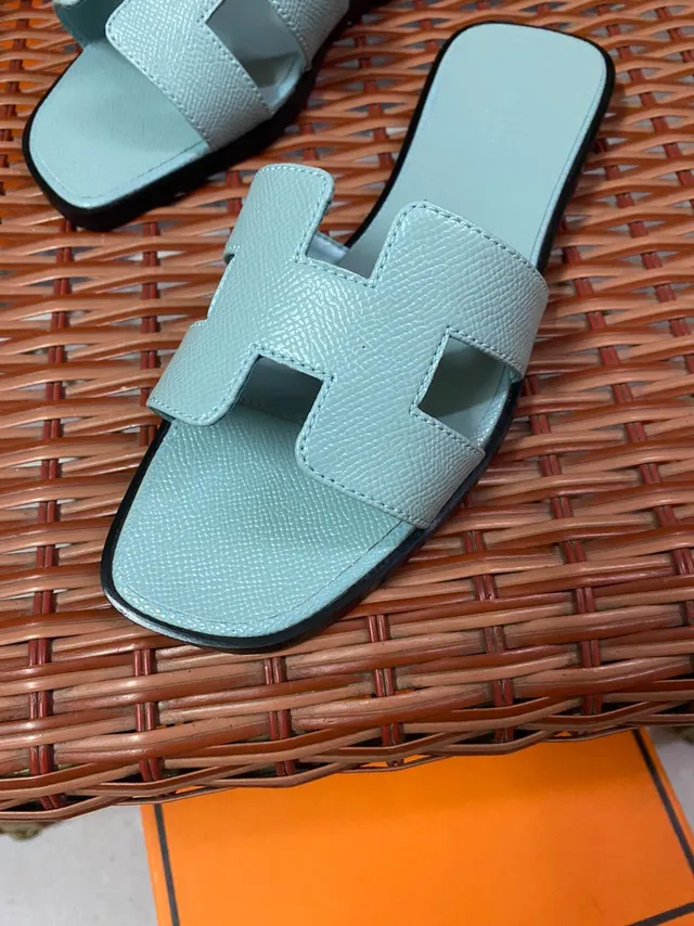 Hermès Oran Mint Blue H-Strap Flat Slippers 6