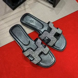 Hermès Oran Slide Silver Glitter H-Strap Slippers
