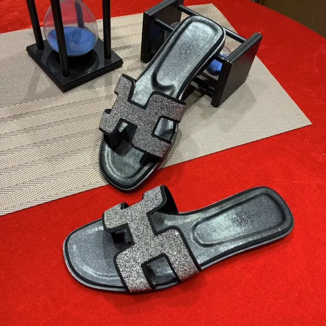 Hermès Oran Slide Silver Glitter H-Strap Slippers 3