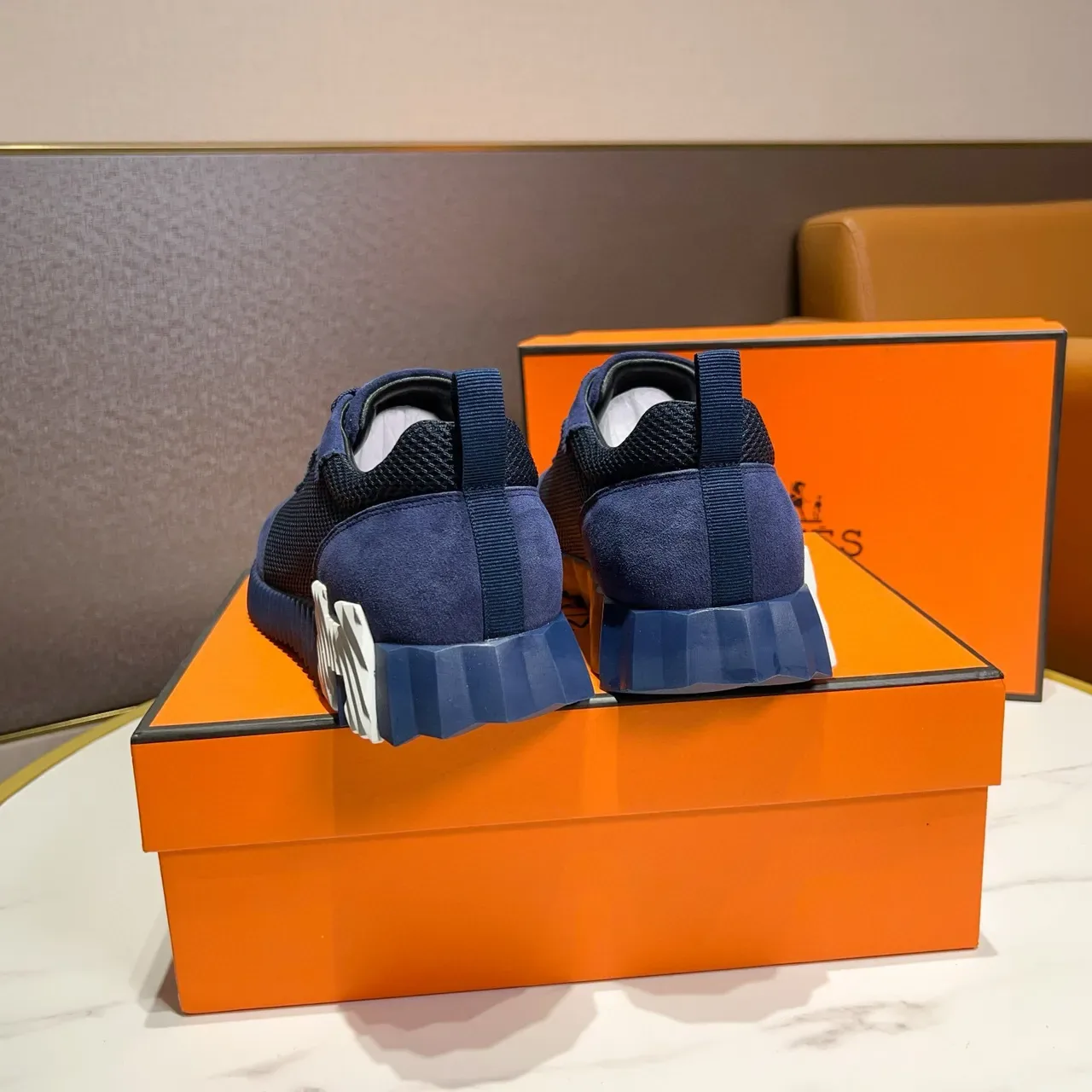 Hermès Oran Sneaker Chaussures Lifestyle Bleu Marine Daim et Maille 2