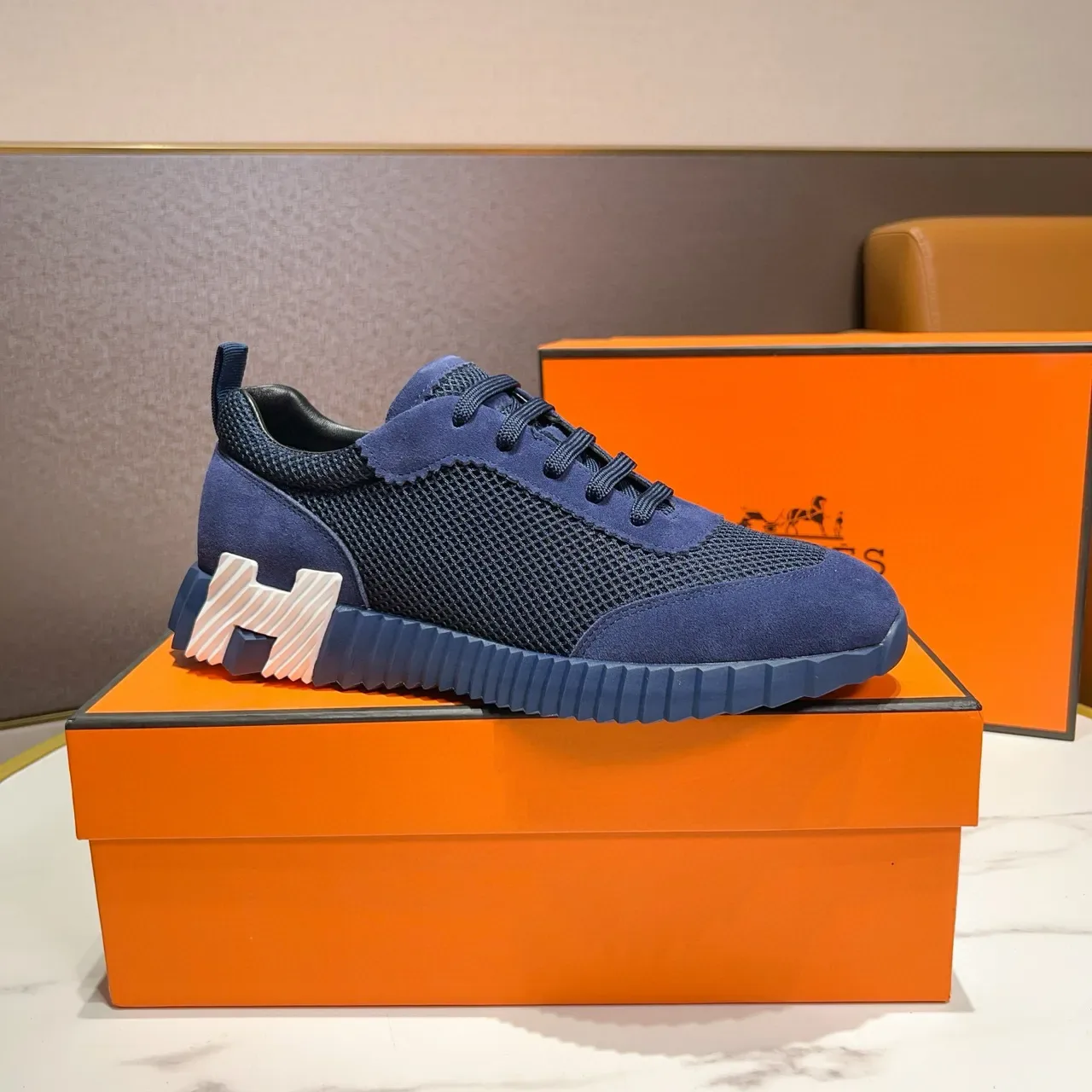 Hermès Oran Sneaker Chaussures Lifestyle Bleu Marine Daim et Maille 3