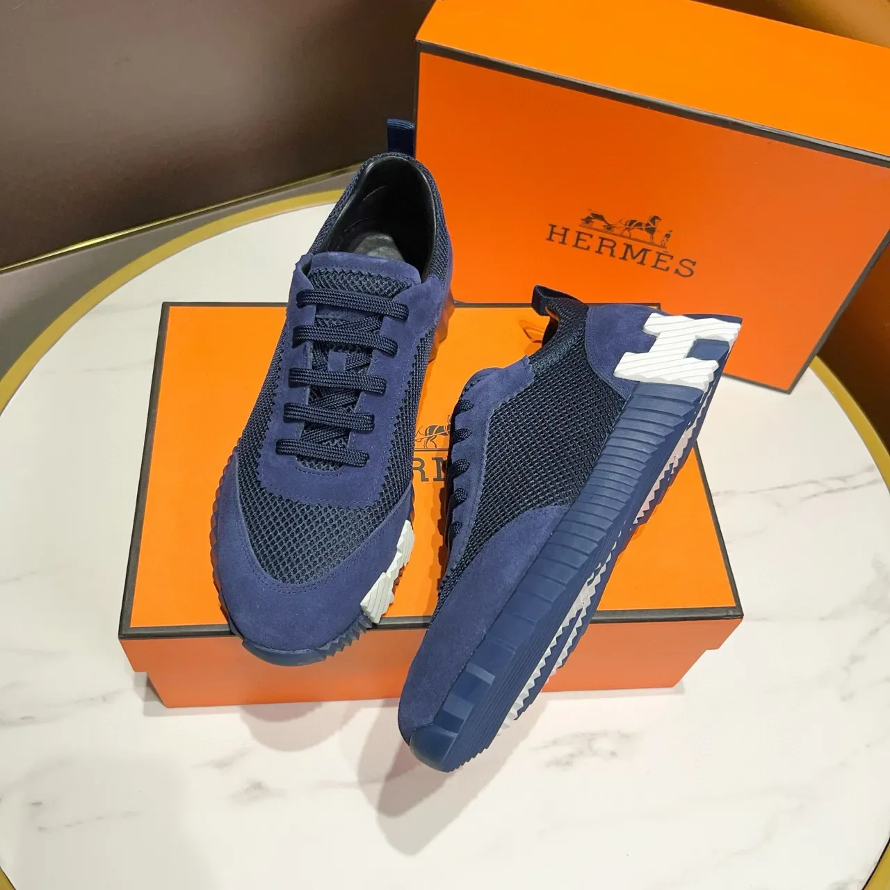 Hermès Oran Sneaker Chaussures Lifestyle Bleu Marine Daim et Maille 5
