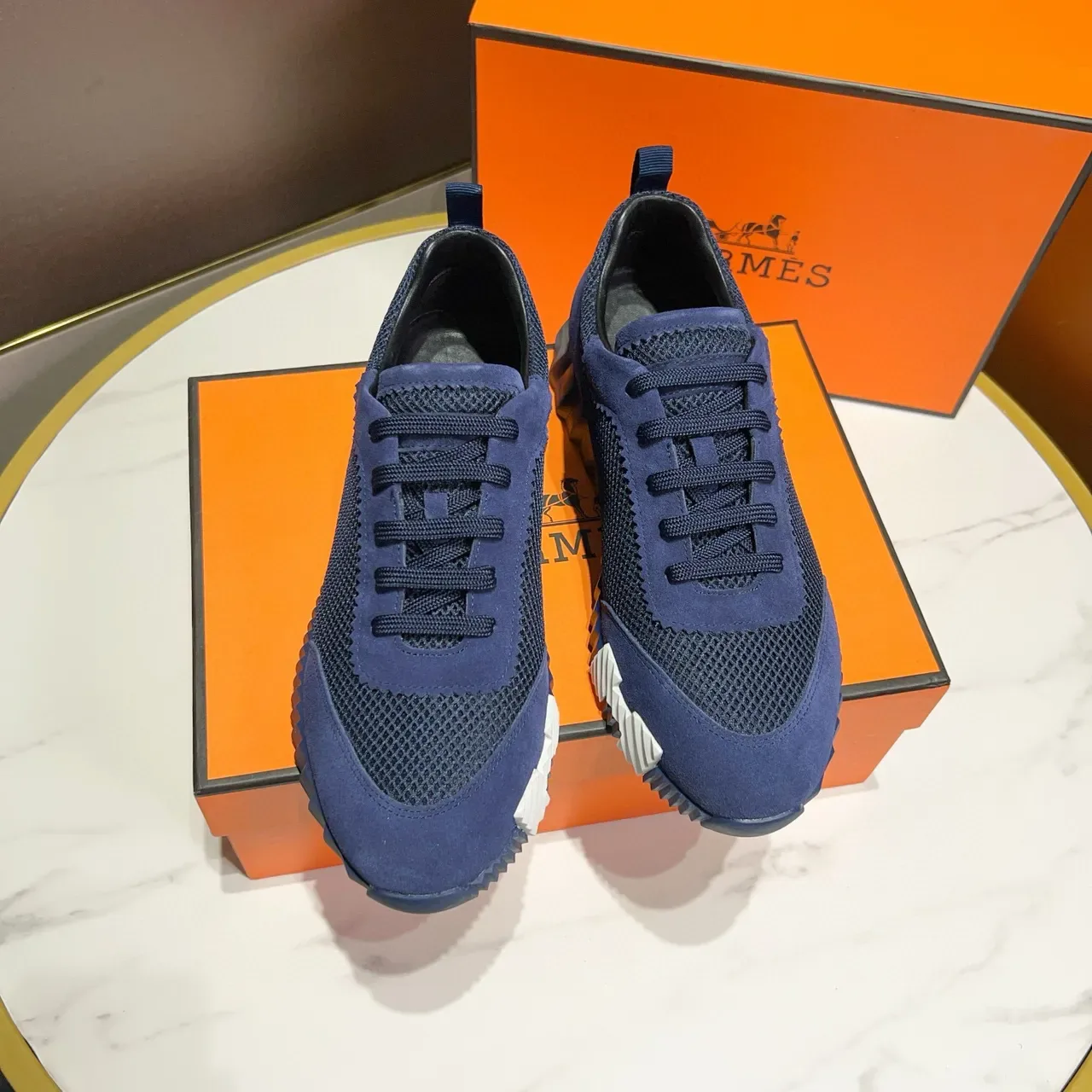 Hermès Oran Sneaker Chaussures Lifestyle Bleu Marine Daim et Maille 8