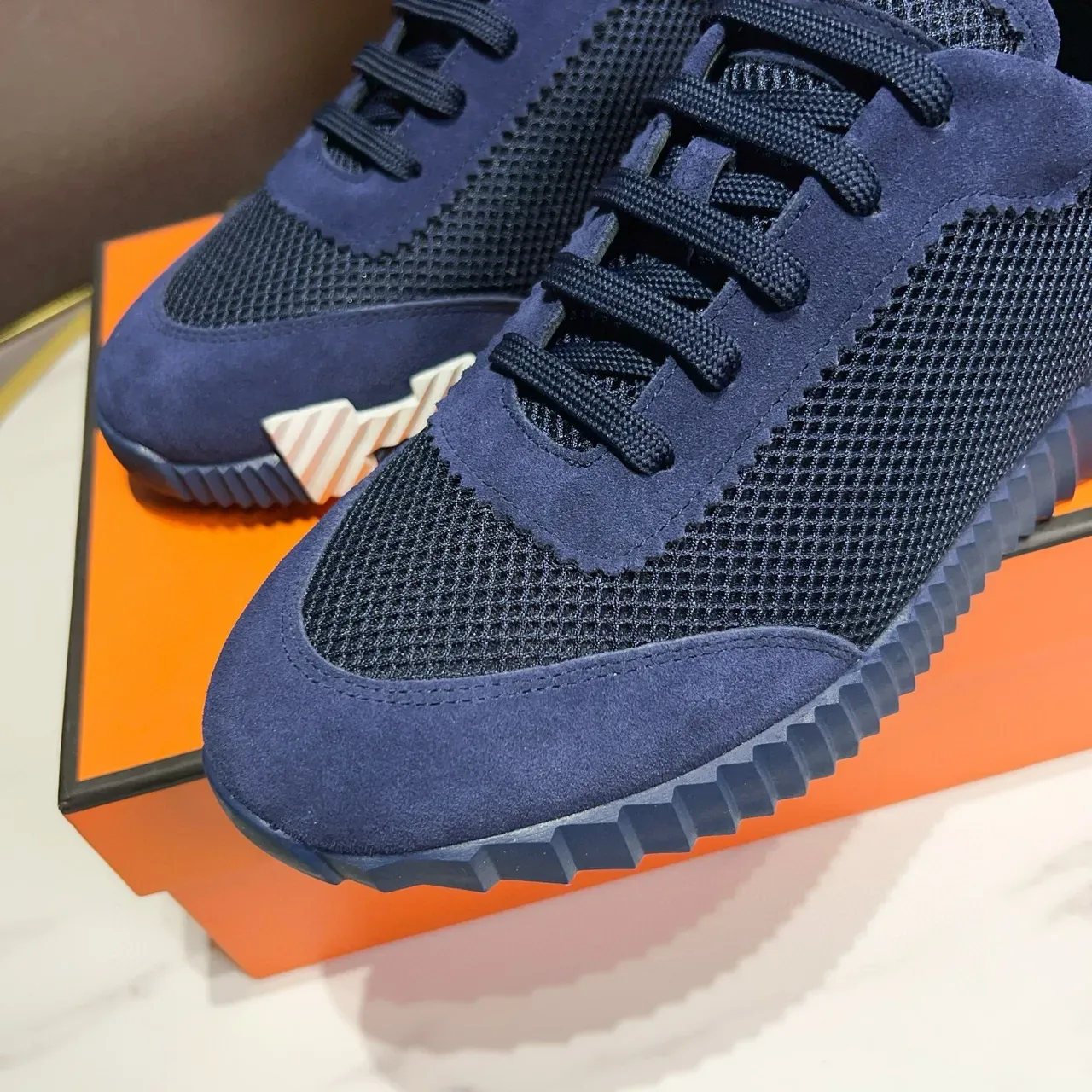 Hermès Oran Sneaker Chaussures Lifestyle Bleu Marine Daim et Maille 9