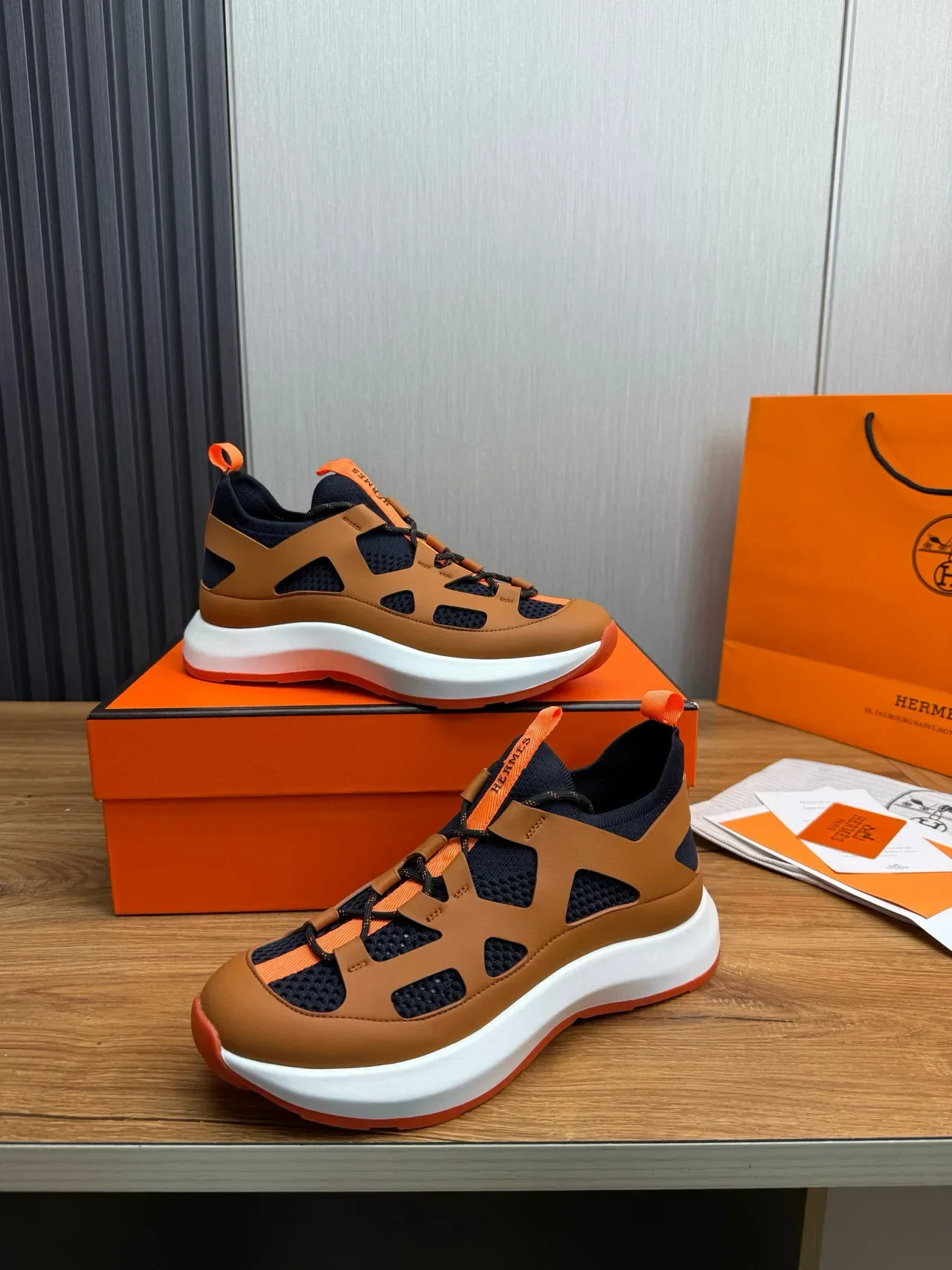 Hermès Oran Sneaker Tan Navy Orange Lifestyle Sneakers 4