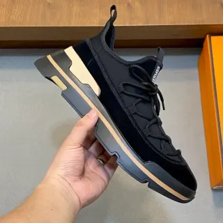 Hermès Oran-Style Black Velvet and Beige Layered Sole Lifestyle Sneaker