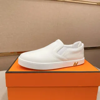 Hermès Oran Blanco Oro Slip-On Cuero limpio Estilo de vida Zapatillas